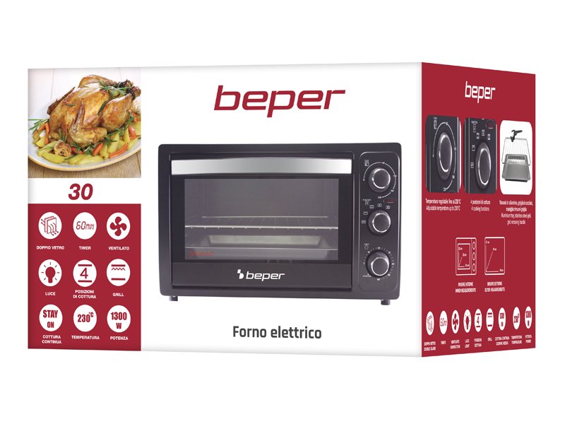 Forno elettrico ventilato 30lt 1300w Timer autospegnimento Beper