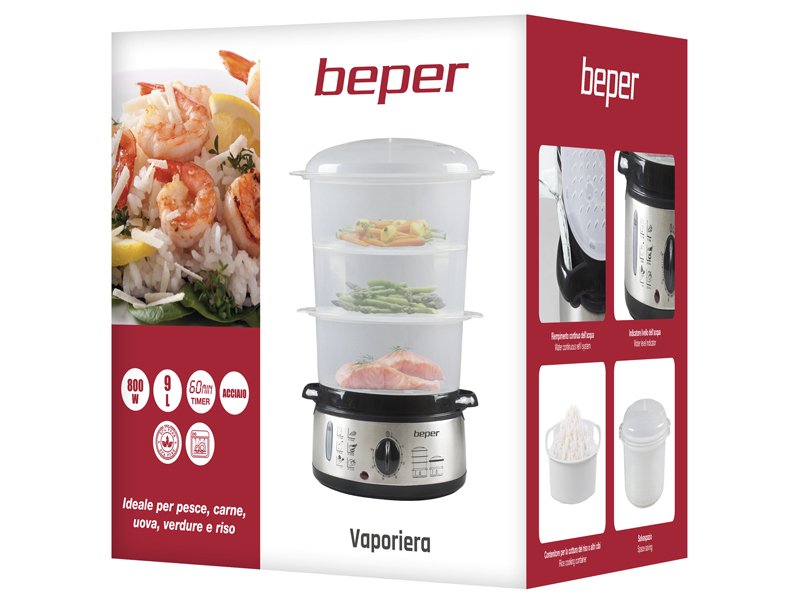 Beper BC.261 Vaporiera da 5 litri - Vaporiera Elettrica Con Timer per  Cottura al Vapore di Riso, Pesce, Ravioli, Verdure, Carne - BFA Free :  : Casa e cucina